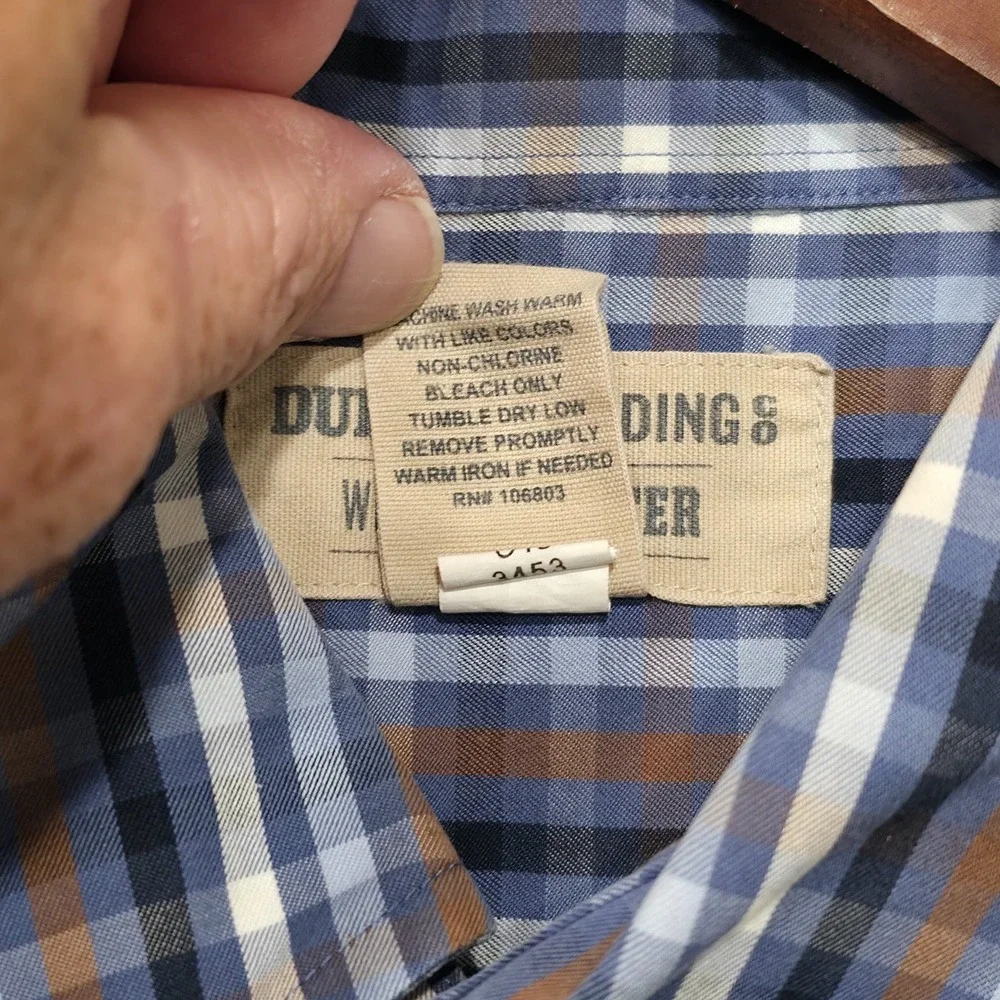 Duluth Trading Wrinkle Fighter Men's Plaid‎ Long Sleeve Button Up Shirt Size L